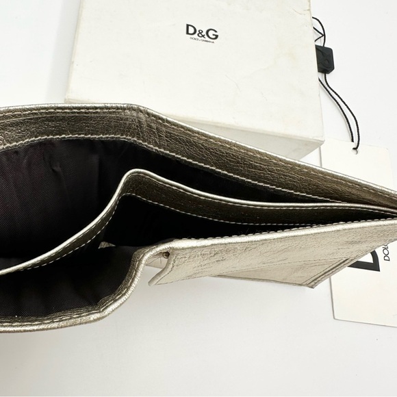 D&G Dolce Gabbana Metallic Gold Bifold Leather Wallet - Picture 15 of 16